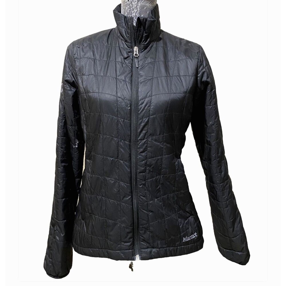 Marmot Black Quilted Insulated Jacket Womens S Full Zip Outdoor Hiking Flaw Read